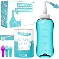 Tampen Set de lavado nasal con 120x Sal de enjuague nasal (300g) y Cuchara medidora (1g) · 3 accesorios para adultos y…
